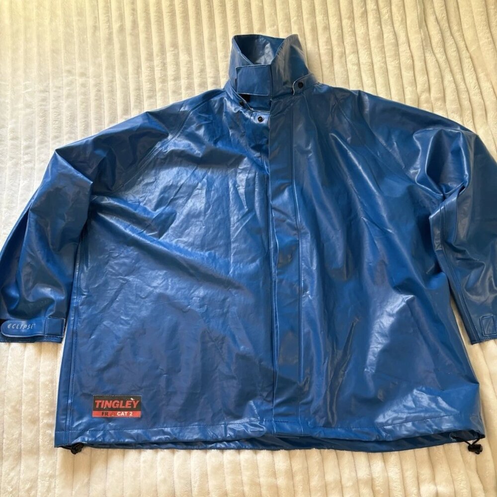 Tingley FR CAT2 Rain Coat  Blue Snap Close Work Gear Unisex Sz 3XL Fire Proof